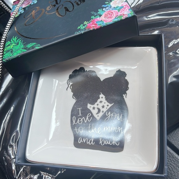 Trinket Dish 4” Square NIB “I love you to the moon and back.” Gold Look Trim - Picture 4 of 8